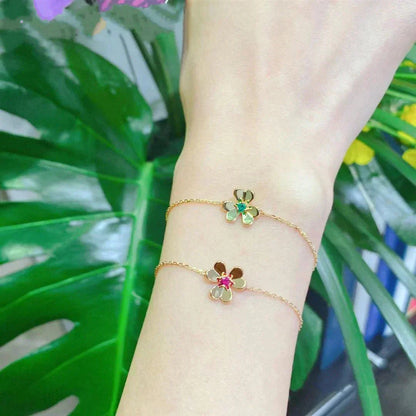 [Solara Jewelry]FRIVOLE GOLD FLOWER PINK MALACHITE BRACELET