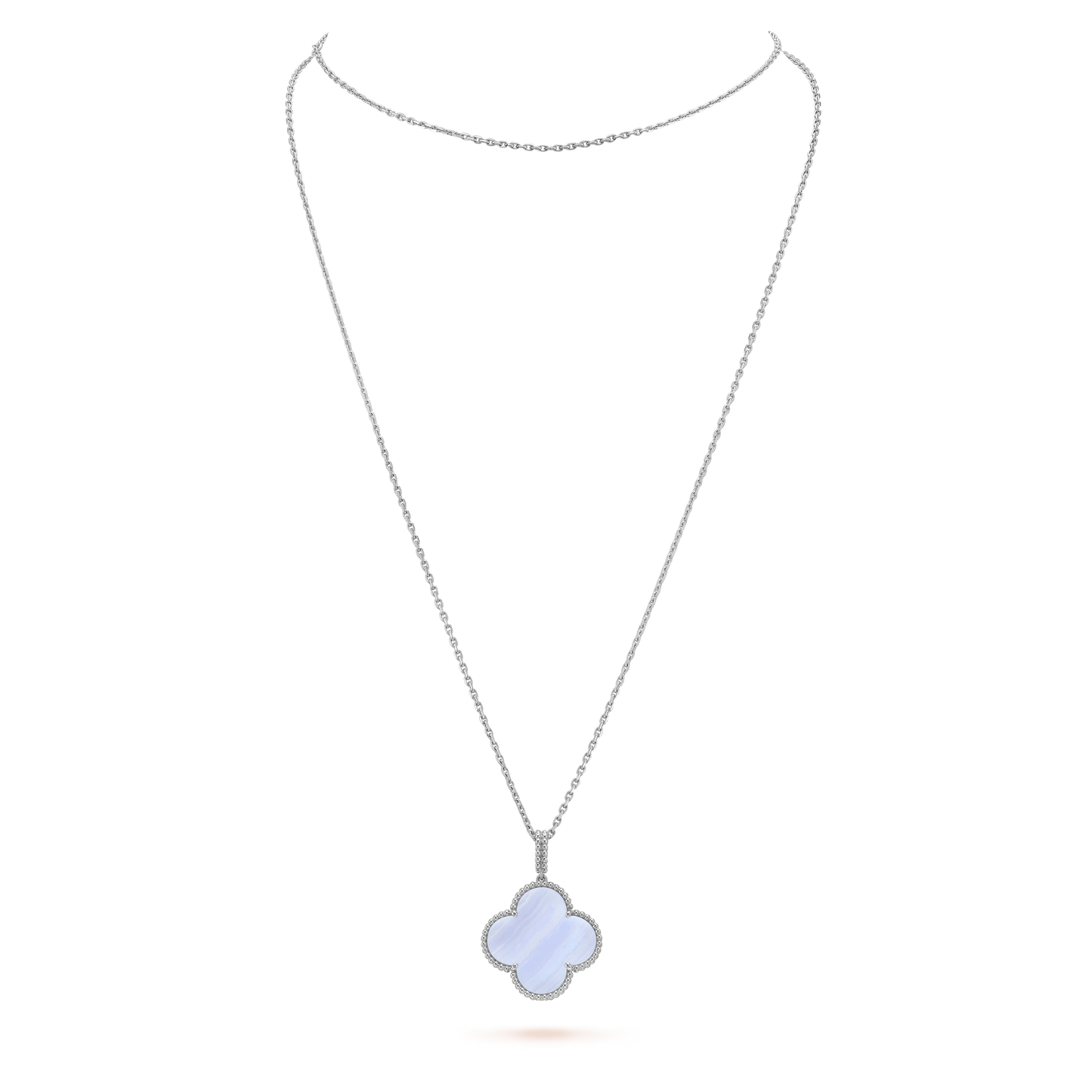 [Solara Jewelry]CLOVER SILVER CHALCEDONY BIG CLOVER NECKLACE
