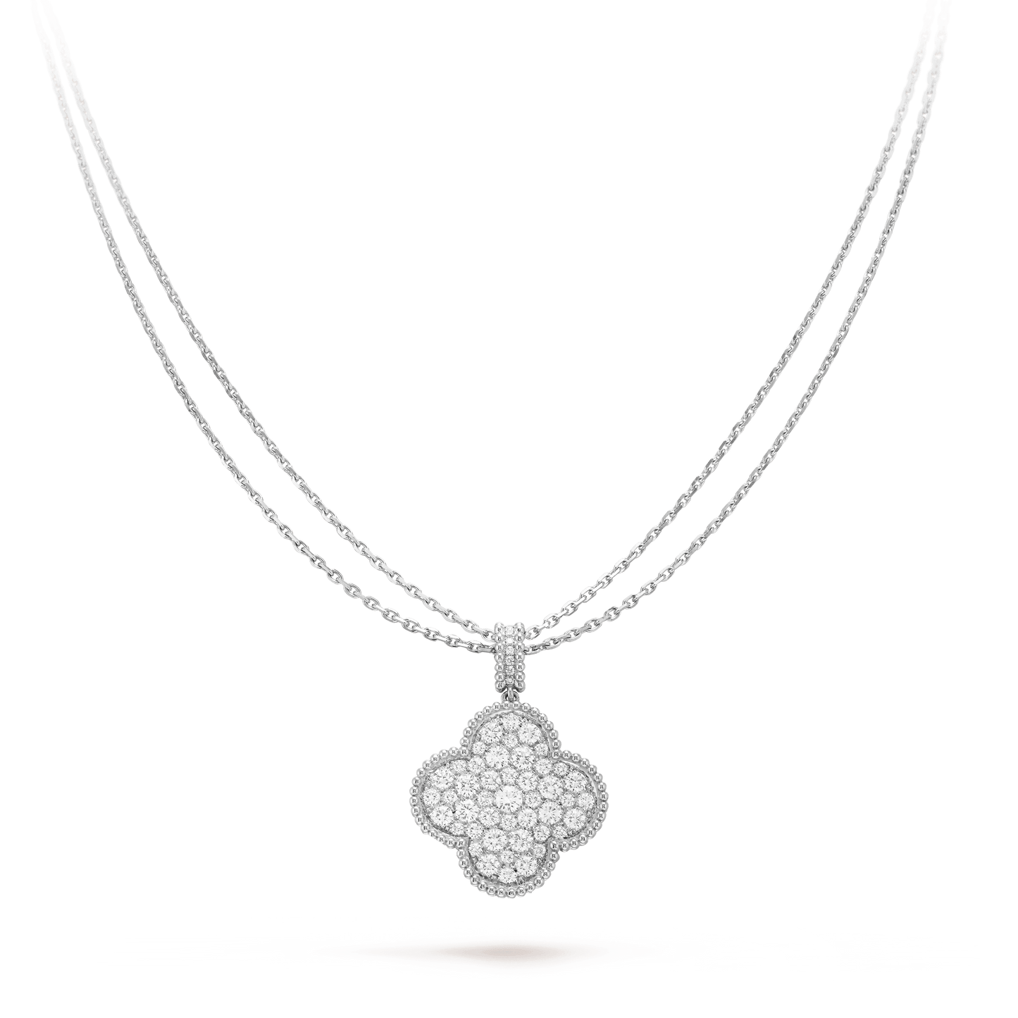 [Solara Jewelry]CLOVER 25MM SILVER FULL DIAMOND BIG CLOVER NECKLACE