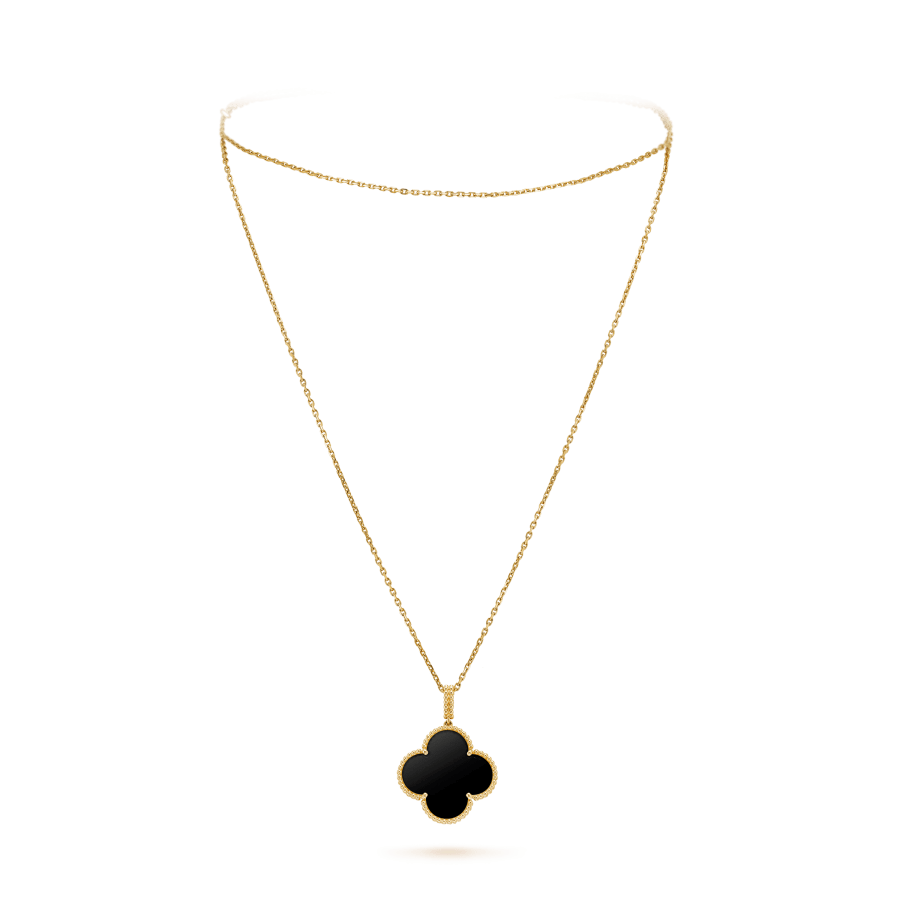 [Solara Jewelry]CLOVER 25MM GOLD ONYX BIG CLOVER NECKLACE