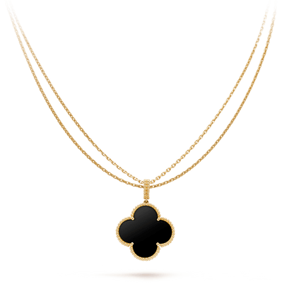 [Solara Jewelry]CLOVER 25MM GOLD ONYX BIG CLOVER NECKLACE
