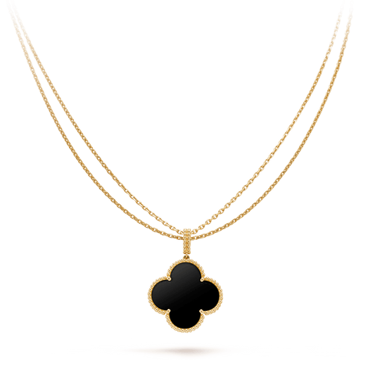 [Solara Jewelry]CLOVER 25MM GOLD ONYX BIG CLOVER NECKLACE