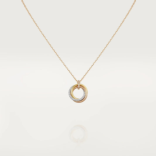 [Solara Jewelry]TRINITY NECKLACE SILVER GOLD PINK GOLD DIAMONDS