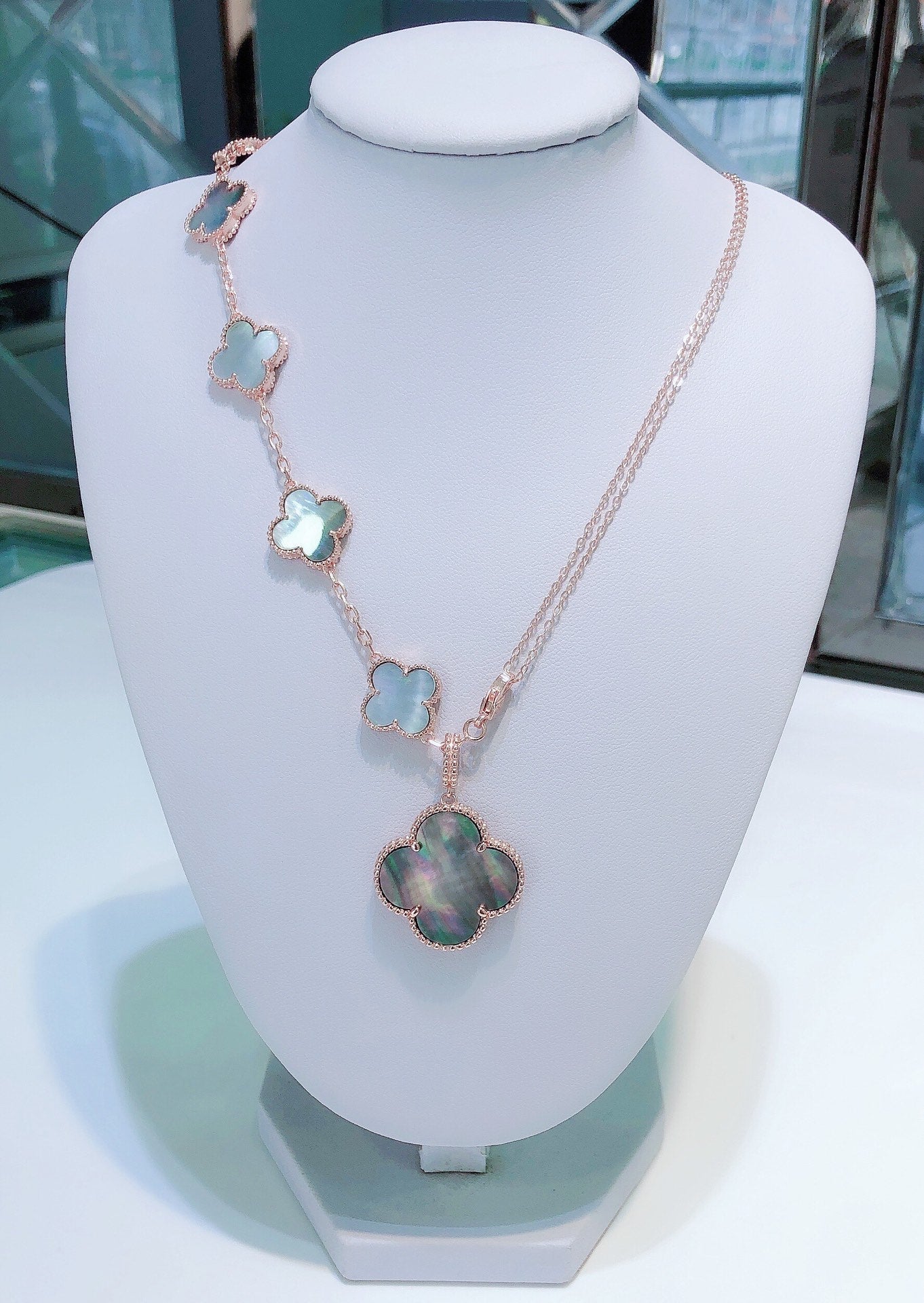[Solara Jewelry]COMBINED BRACELET 5 MOTIFS AND NECKLACE DARK MOP ROSE GOLD