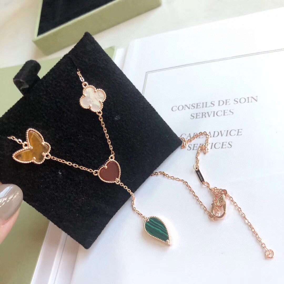 [Solara Jewelry]LUCKY SPRING 4 MOTIFS ROSE GOLD NECKLACE