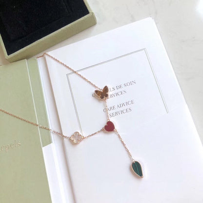[Solara Jewelry]LUCKY SPRING 4 MOTIFS ROSE GOLD NECKLACE