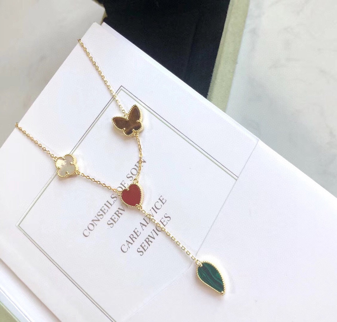 [Solara Jewelry]LUCKY SPRING 4 MOTIFS ROSE GOLD NECKLACE
