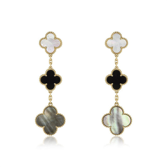 [Solara Jewelry]CLOVER EARRINGS GOLD ONYX MOP 3 MOTIF