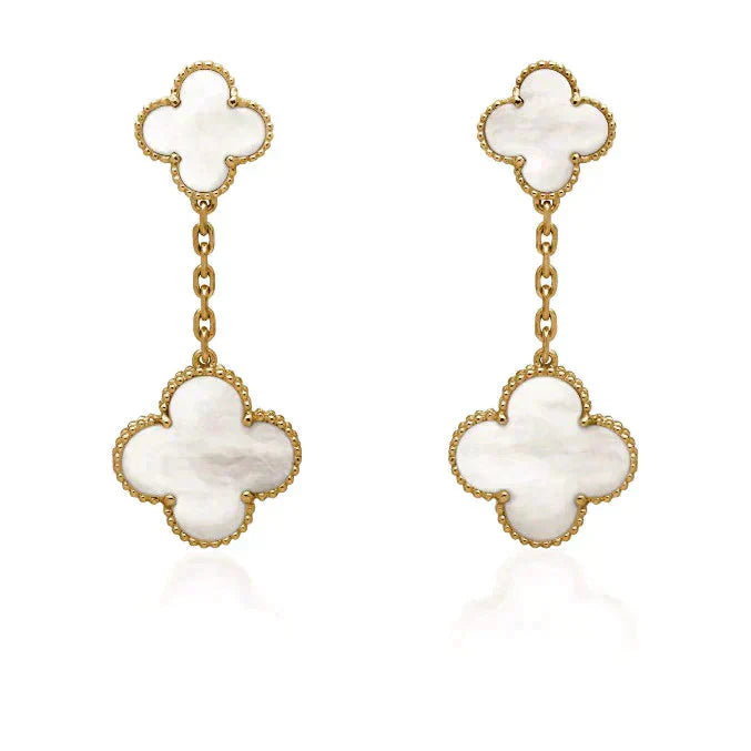 [Solara Jewelry]CLOVER 2 MOTIF WHITE MOP EARRINGS