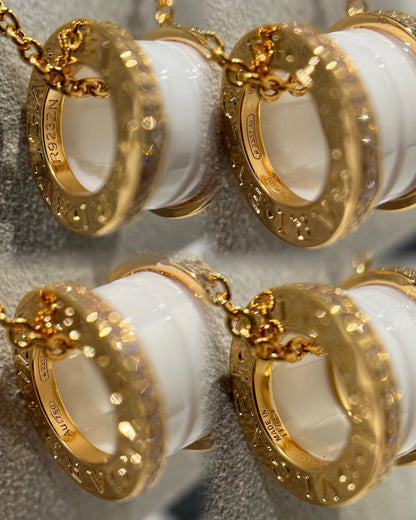 [Solara Jewelry]ZERO 1 WHITE CERAMIC DIAMOND PINK GOLD NECKLACE