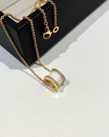 [Solara Jewelry]ZERO 1 WHITE CERAMIC DIAMOND PINK GOLD NECKLACE
